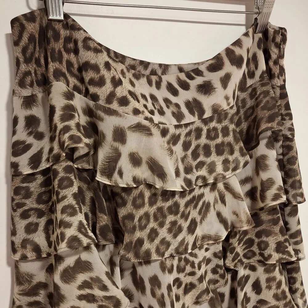 Talbots CHIFFON LEOPARD CHEETAH TIER RUFFLE SKIRT 14P Womens Y2K Preppy 00s